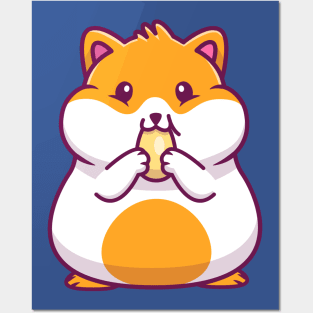 Cute Hamster Eating Sunflower Seed Cartoon (2) Posters and Art